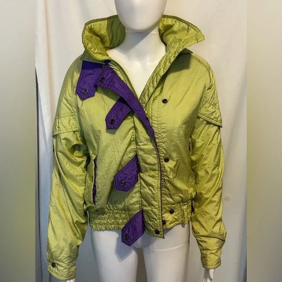 Rare Vintage Prezzia 1980’s Sz M Lime Green & Purple Ski Jacket Retro Funky Cool - Picture 1 of 8
